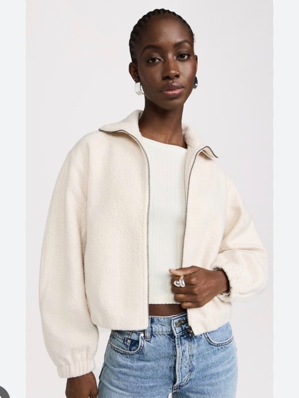 Amanda Uprichard - Cream Faux Shearling Bomber Jacket
